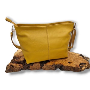 Senffarbene Leder Umhängetasche | Echtleder Handtasche | Echtes italienisches Leder | Farbe Leder | Senf Große Leder Handtasche