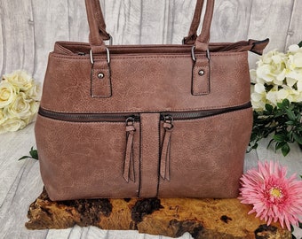 Altrosa Leder Look Top Griff Tasche mit verstellbaren abnehmbaren Schultergurt