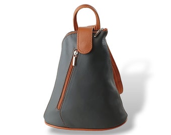 Mini Grey & Brown Leather Backpack