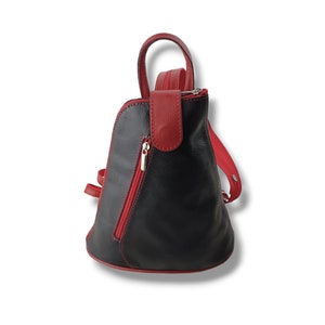 Mini-Rucksack aus schwarzem und rotem Leder | Damen Leder Rucksack.