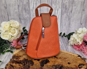 Mini Orange & Brown Backpack | Cute small backpack | Travel bag | mini backpack  | Holiday Bag | Vegan Friendly Bag.