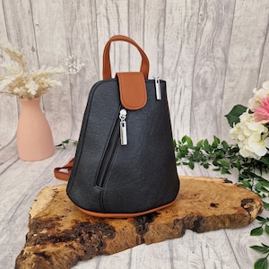 Mini Black & Brown Rucksack | Süßer kleiner Rucksack Reisetasche | Mini-Rucksack | Urlaubstasche | Vegan Freundliche Tasche.