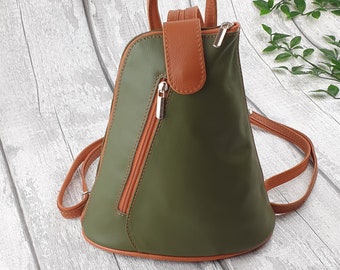 Mini Khaki & Brown Leather Backpack