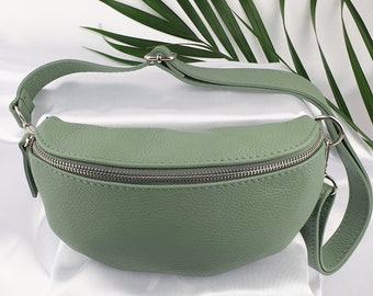Sage green Italian Leather Hip Bag / Bum Bag