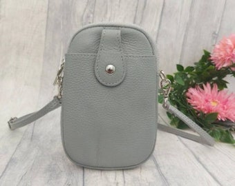 Grey Crossbody Leather Phone Bag/Pouch