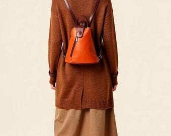Mini Orange & Brown Leather Backpack | Womens Leather Backpack