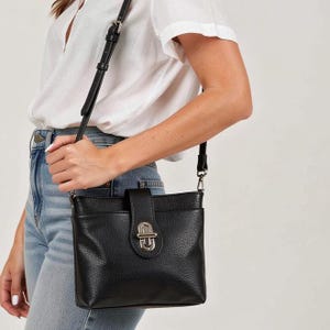 Black Italian Leather Crossbody Bag: Silver Hardware, Adjustable Strap
