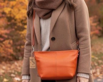 Handmade Orange Leather Shoulder Bag, Made in London - Etsy