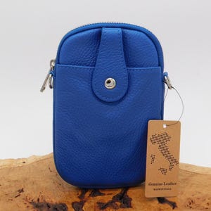 Royal Blue Crossbody Leather Phone Bag/Pouch Leather Crossbody Phone Bag, Genuine Leather Iphone Purse, Shoulder Phone Wallet, Travel Purse.