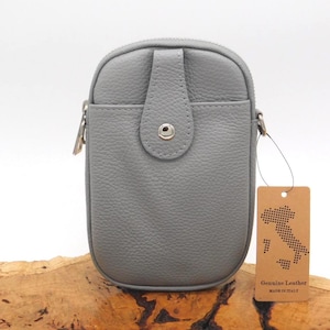 Grey Crossbody Leather Phone Bag/Pouch
