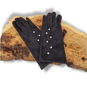 Fleece Button Pearl Gloves Ladies Multi Colour Gloves Touch Screen Gloves Winter Warm Soft Lined Luxury Thermal Finger Gloves One Size S-M-L