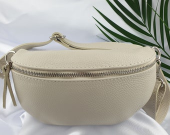 Cream Italian Leather Hip Bag / Bum Bag