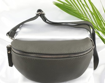 Dark grey Italian Leather Hip Bag / Bum Bag