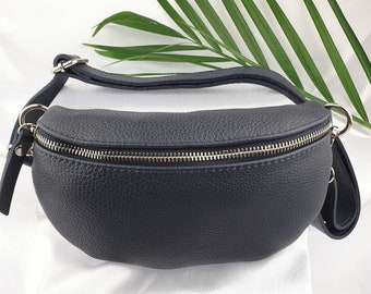 Dark Blue Italian Leather Bum Bag: Women's Crossbody Fanny Pack