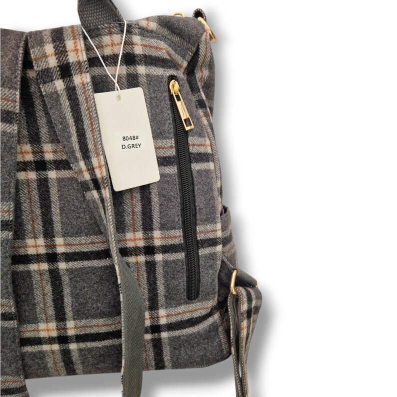 Tweed Check Backpack Rucksack Dark Grey Overcheck Tweed, Sling Bag