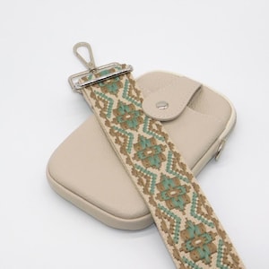 Sac/pochette en cuir crème à bandoulière pour téléphone Khaki Woven Strap