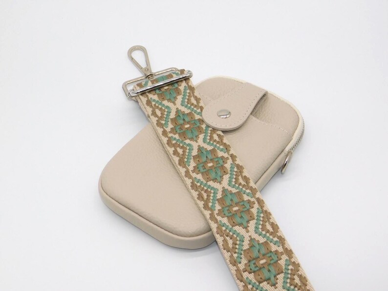 Sac/pochette en cuir crème à bandoulière pour téléphone Khaki Woven Strap