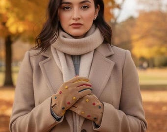 Touchscreen Fleece Gloves: Ladies Winter Warm Button Gloves