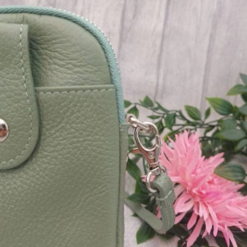 Sage Green Crossbody Leather Phone Bag/pouch Leather Crossbody Etsy