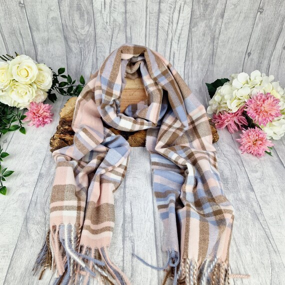 Soft Cashmere Scarf Lightweight Scarf Pink Blue Scarf Checked Pattern All Seasons Designer Scarf High Quality Gift in a Box. Etsy