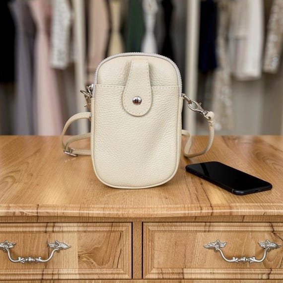 Cream Crossbody Leather Phone Bag/Pouch
