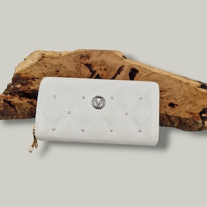 Monedero crema, monedero vintage redondo con cremallera, patrón, cartera clutch, bolso grande. Monedero para mujer