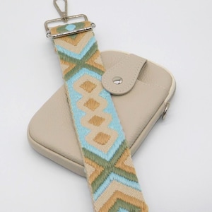Sac/pochette en cuir crème à bandoulière pour téléphone Blue Woven Strap