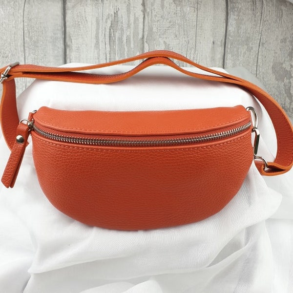 Orange Italian Leather Hip Bag | Bum Bag | Women's Leather Crossbody Bag | Bum Bag | Fanny Pack