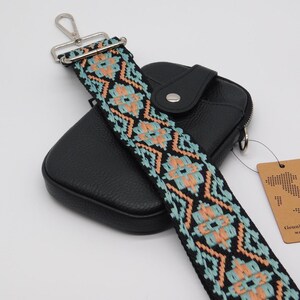 Bolso/bolsa de cuero negro para teléfono móvil, cruzado al hombro. Blue & Black Strap
