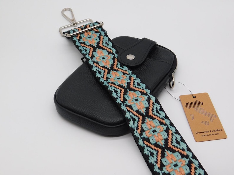 Bolso/bolsa de cuero negro para teléfono móvil, cruzado al hombro. Blue & Black Strap