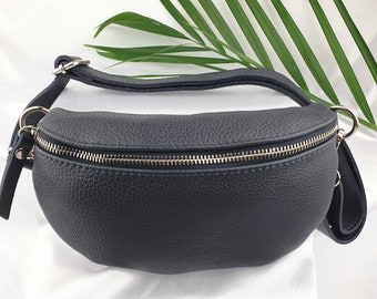 Black Italian Leather Hip Bag / Bum Bag | Summer Festival Bag | Holiday Fanny pack