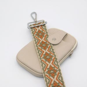 Sac/pochette en cuir crème à bandoulière pour téléphone Beige Woven Strap