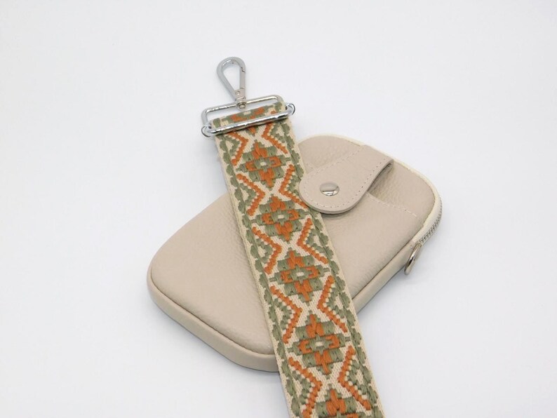 Sac/pochette en cuir crème à bandoulière pour téléphone Beige Woven Strap