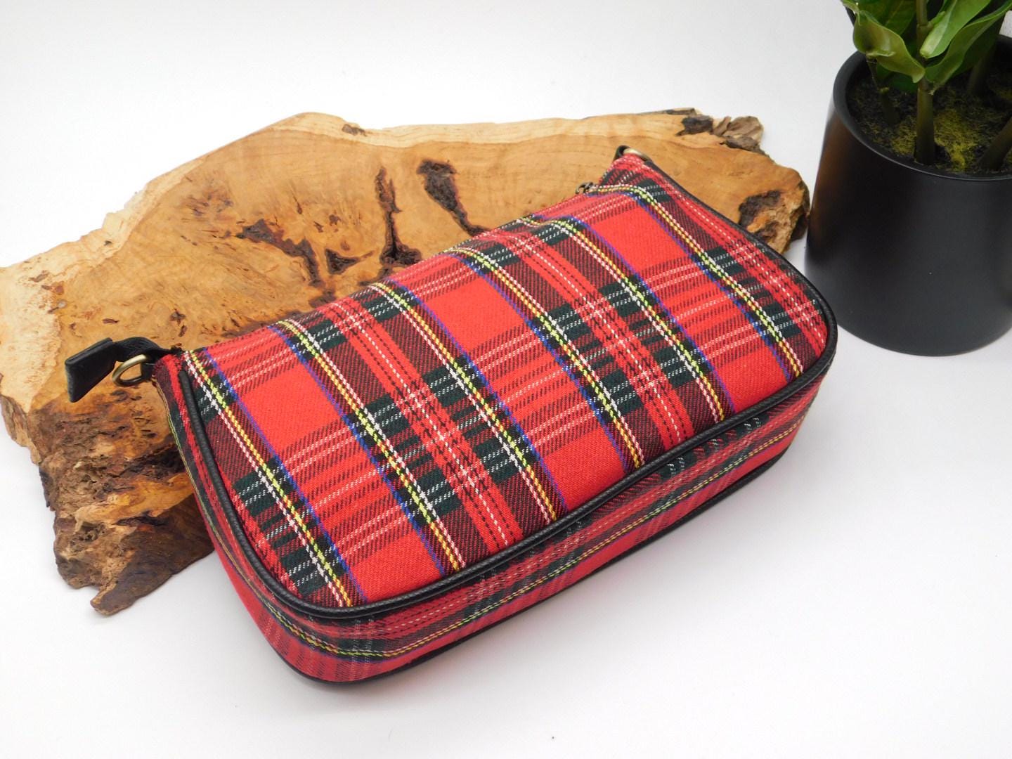 Red Tartan Cross Body Bag: Plaid Tartan Shoulder Bag Brass 