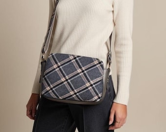 Tweed Crossbody Bag: Grey Wool Handwoven Shoulder Bag