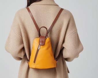 Mini Mustard & Brown Leather Backpack