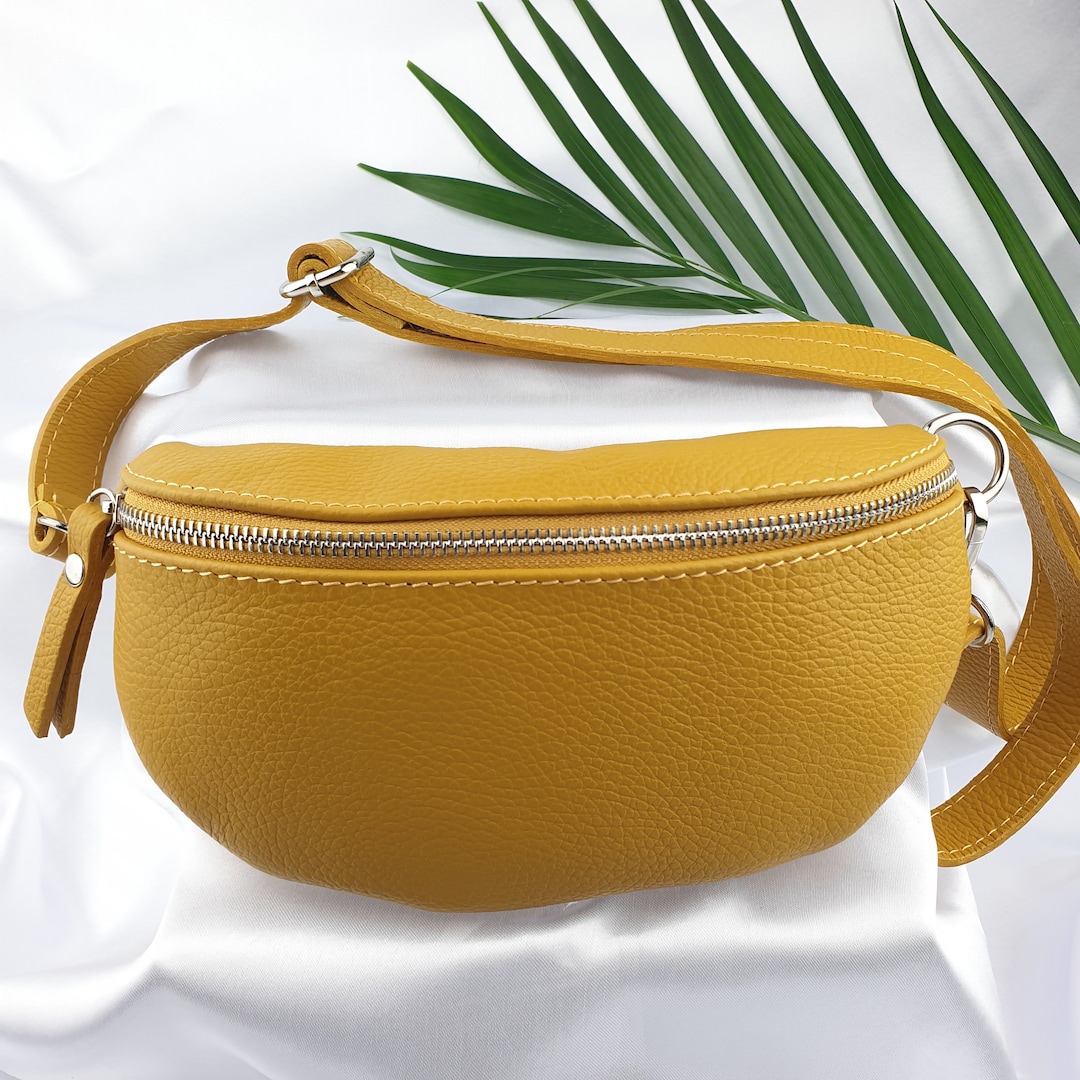 Mustard Yellow Italian Leather Hip Bag Bum Bag Women's Leather