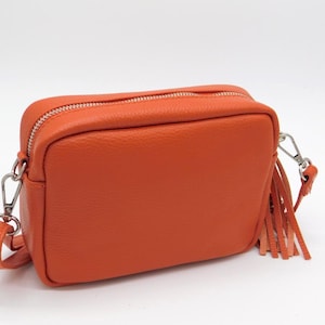 Orange Millie Handmade Italian Leather Tassel Cross body Shoulder Bag (Optional bag strap)