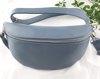 Blue Italian Leather Hip Bag | Bum Bag | Women's Leather Crossbody Bag | Bum Bag | Fanny Pack