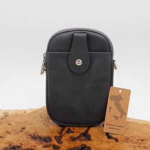 Dark Grey Crossbody Leather Phone Bag/Pouch Leather Crossbody Phone Bag, Genuine Leather Iphone Purse, Shoulder Phone Wallet, Travel Purse.