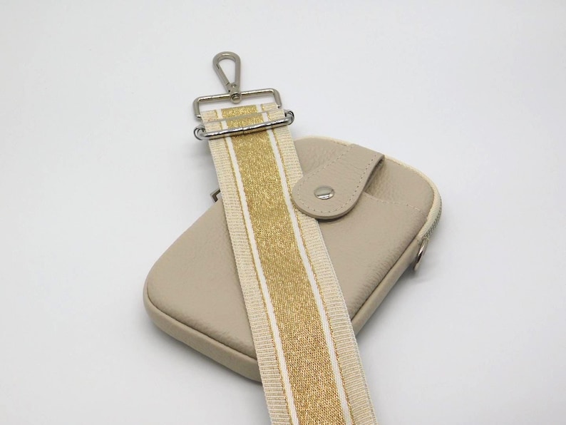 Sac/pochette en cuir crème à bandoulière pour téléphone Gold Striped Strap