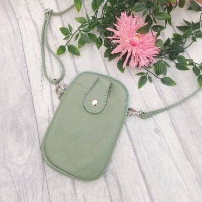 Sage Green Crossbody Leather Phone Bag/pouch Leather Crossbody Etsy