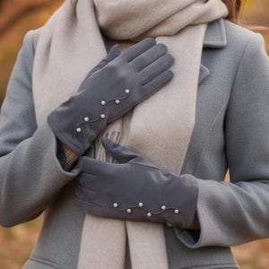 Guantes de polar con botón de perla: guantes de invierno para pantalla táctil