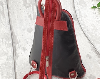 Mini Italian Leather Backpack: Black and Red Womens Rucksack  display picture 1