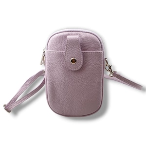 Lilac Crossbody Leather Phone Bag/Pouch Leather Crossbody Phone Bag, Genuine Leather Iphone Purse, Shoulder Phone Wallet, Travel Purse.