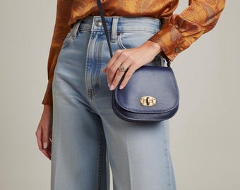 Italian Leather Crossbody Bag: Navy Blue Shoulder Bag, Made in Italy