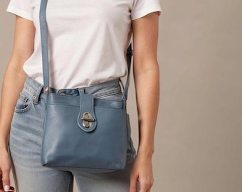 Blue Leather Toggle Cross body Bag.