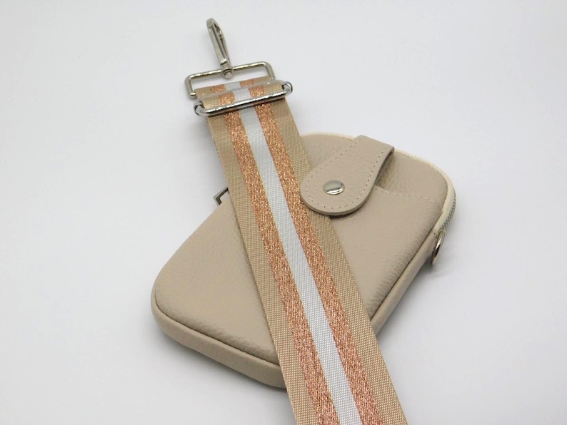 Sac/pochette en cuir crème à bandoulière pour téléphone Champagne Striped