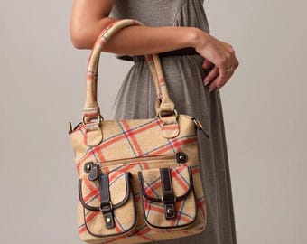 Tweed Top Handle bag: Plaid Crossbody Bag, Country Style Handbag With Additional Shoulder Strap