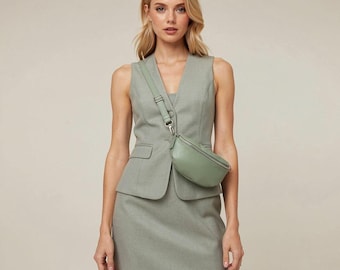 Sage green Italian Leather Hip Bag / Bum Bag